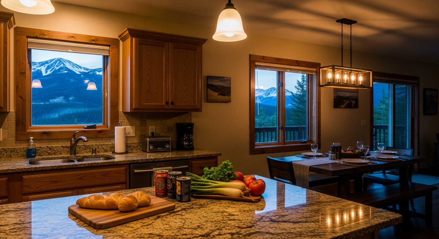 Split view of a Bozeman Airbnb cabin and a downtown hotel room