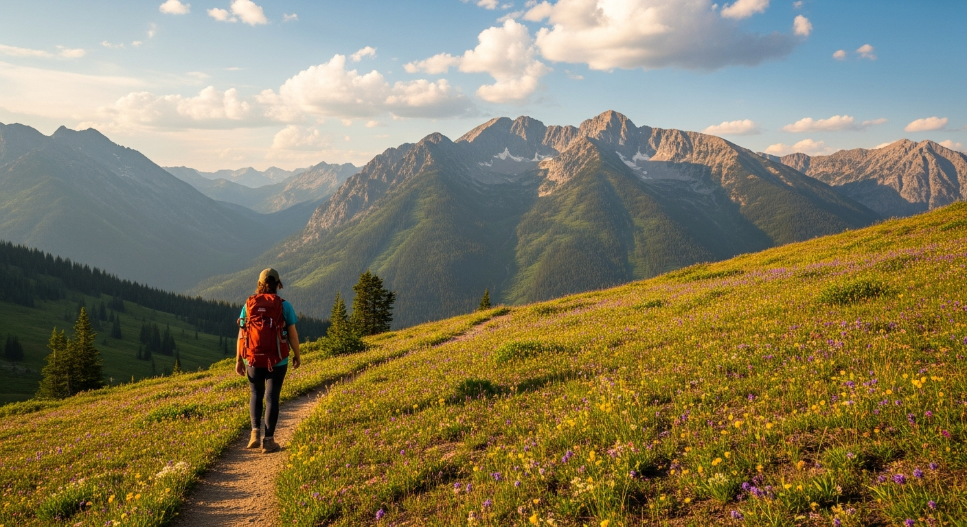 Hiker on a quiet trail in the Gallatin Range near Bozeman