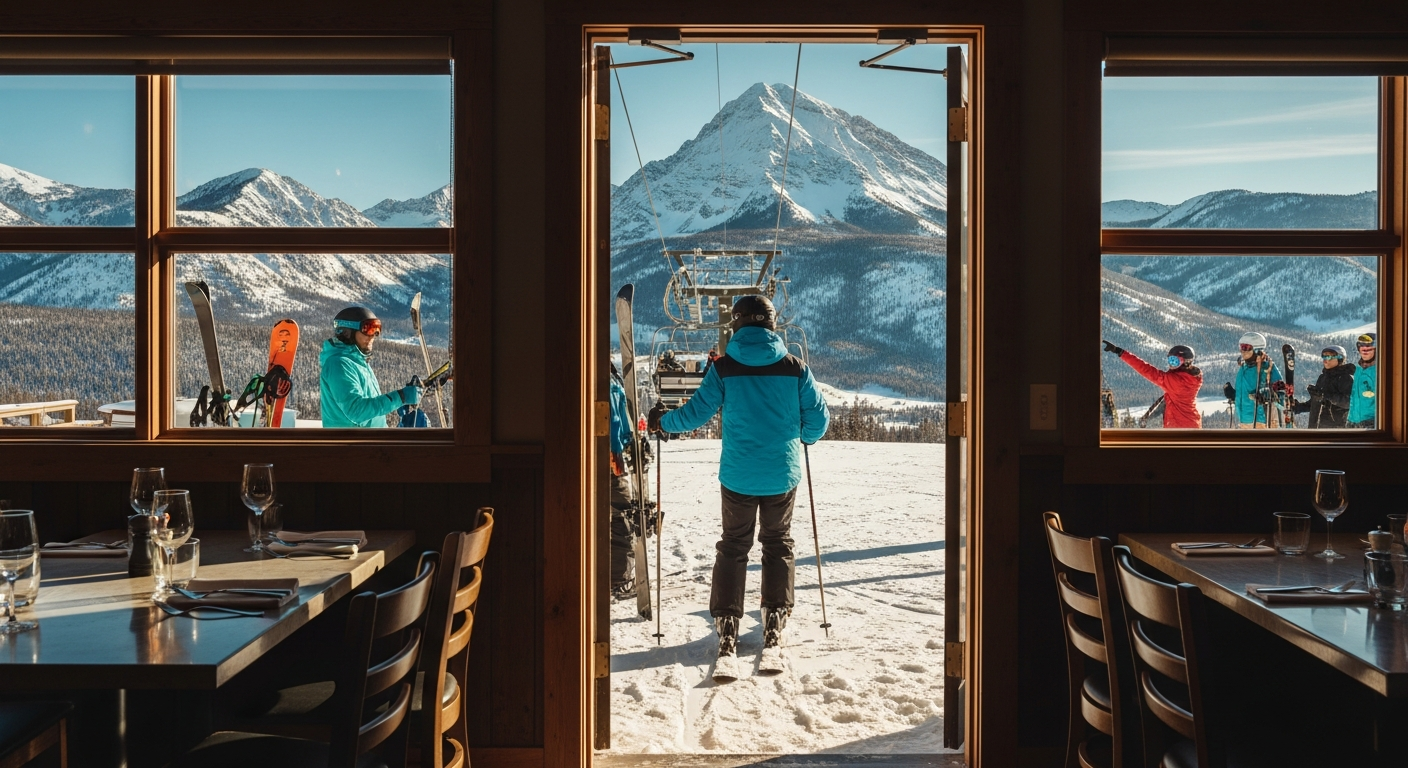 Split view of Bridger Bowl and Big Sky Resort ski terrain